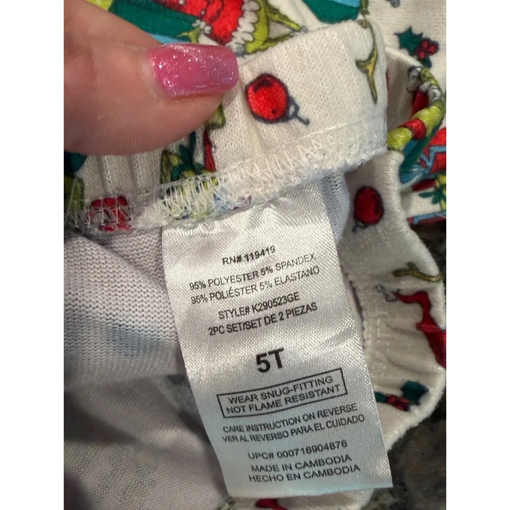 The Grinch Pajama Set Kids 5T White Green Christmas Dr Seuss Sleepwear